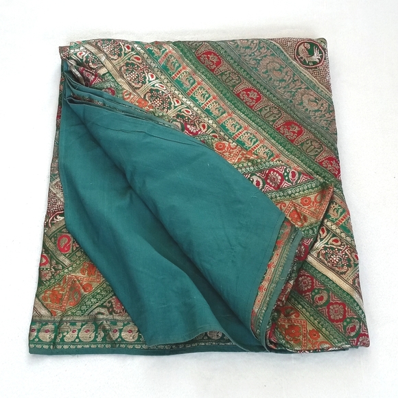 Unique Gorgeous Silk Green Patchwork Batik Bedspread / Tapestry from India - Picture 3 of 14